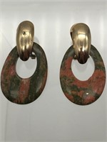 Genuine Unakite & Gold-Tone Dangle Earrings