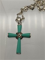 Sterling Turquoise & Marcasite Cross Necklace