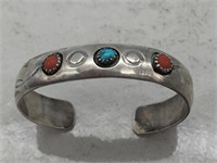 Navajo Old Pawn Turquoise & Coral Cuff Bracelet