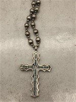 Vintage Sterling Silver Turquoise Cross Necklace