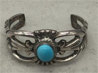 Vintage Silver-Tone Turquoise Cab Cuff Bracelet