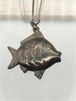 Sterling Silver Puffy Fish Pendant Necklace Set
