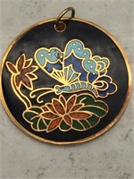 Vintage Chinese Enamel Butterfly Round Pendant