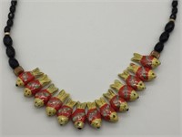 Faceted Beads w/ Yellow Cloisonne Fish Necklace
