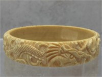 Antique Carved Ivory Bone Dragon Bangle