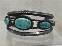 Incredible Sterling Navajo Old Pawn Turquoise Cuff