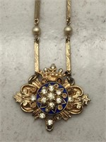 Vintage Gold Gilt Edwardian Style Jeweled Necklace