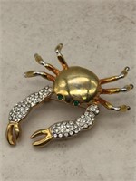 Fine Gold Wash Jeweled Crab Brooch