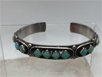 Sterling Silver Zuni EEW Turquoise Cuff Bracelet