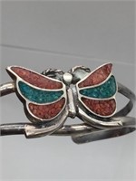Vtg Sterling Silver Turquoise & Coral Cuff Bracele