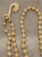 Vintage Chinese Carved Bone Long Dragon Necklace