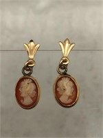 Vintage Gold-Tone Small Cameo Earrings