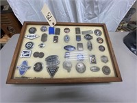 Display Case w/Vintage Emblems-Some Vehicle