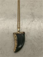 12K GF & Sterling Vintage Jade Horn Pendant