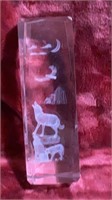 3D Laser etched glass paperweight Wolf Eagle