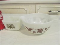 Two Pyrex Bowls Whie with Brown design