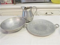 Aluminum Tray, Bowl, and Pticher, Some Dents