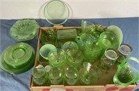 Large grouping of green depression glass
