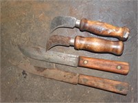 2 Old Hickory Knives & 2 wood handle tools