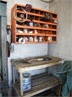 Orange Metal Rack & Contents & plastic shelf below