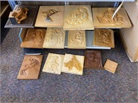Collection Of 13 Hand Carved Wood Block Art Pieces