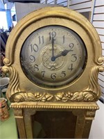 Vintage Gold Toned Wood Grandfather Clock W/ Weigh