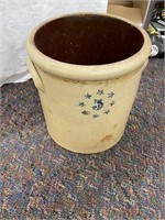 Antique 5 Gallon Salt Glazed Urn, Blue Star. Shows