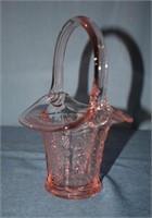 FENTON PINK GLASS BASKET BERRY PATTERN