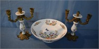 ENGLISH AYNSLEY BOWL W/CANDLESTICKS