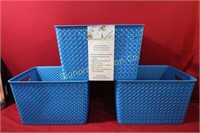 Blue Basket Weave Bins 3pc lot