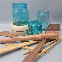 Vintage Jars w/ Wood Utensils