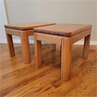 Vintage Oak Side Table Pair