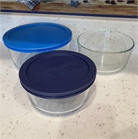 3 Pyrex Storage Bowls, 1 w/ No Lid
