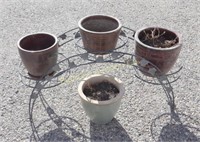 Ceramic Flower Pots and Metal Stand 5pc lot