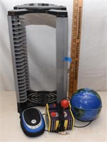 game case holder, mini globe, speaker and game
