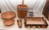assorted baskets and bucket