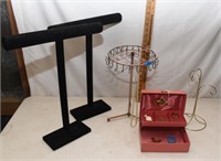 assorted jewelry hangers and box