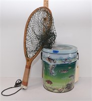 vintage fish net and fish theme bucket