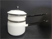 Black And White Enamel Ware Couble Boiler Pot