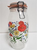 VTG Floral Design Hinged Lid Glass Canister Jar