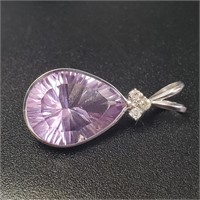 Certfied14K  Amethyst(8ct) Diamond(0.05ct) Pendant