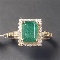 Certfied10K  Emerald(1.5ct) Diamond(0.26ct) Ring