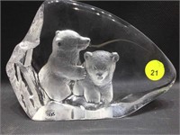 Mats Jonasson Signed Crystal Bear Cub Sculpture