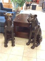 Signed Pair of Bronze Panther Statues. Matched