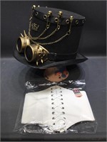 Steampunk Hat W Goggles and Corset Belt.