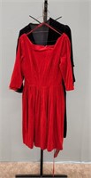 (2) Vtg Velvet Dresses- Navy and Red