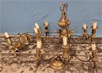 Vintage Brass Chandelier & Wall Sconce
