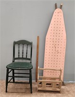 Green Chair; Vintage Iron Board; Magazine Rack