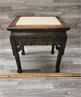 Carved Wooden Stand w Marble Inlay Top