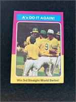 1975 Topps Oakland A’s World Series Win card